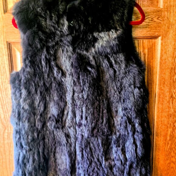 COCO+CARMEN Angora Fur Vest Women S/M Navy Lined full Zip Front Sleeveless - Picture 9 of 15
